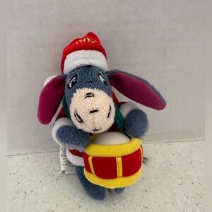 Vintage Disney Eeyore w. Drum plush Toy Christmas Ornament 2002. 5”. Winnie